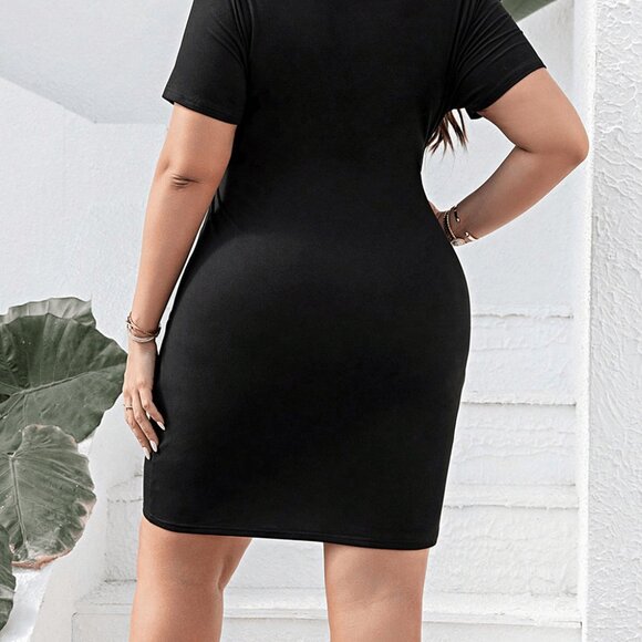 Plus Size Cutout Tie Front Short Sleeve Dress - Picture 8 of 8